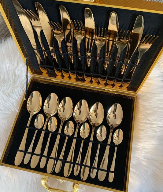 Cubiertos de acero inoxidable dorado Set 24 piezas