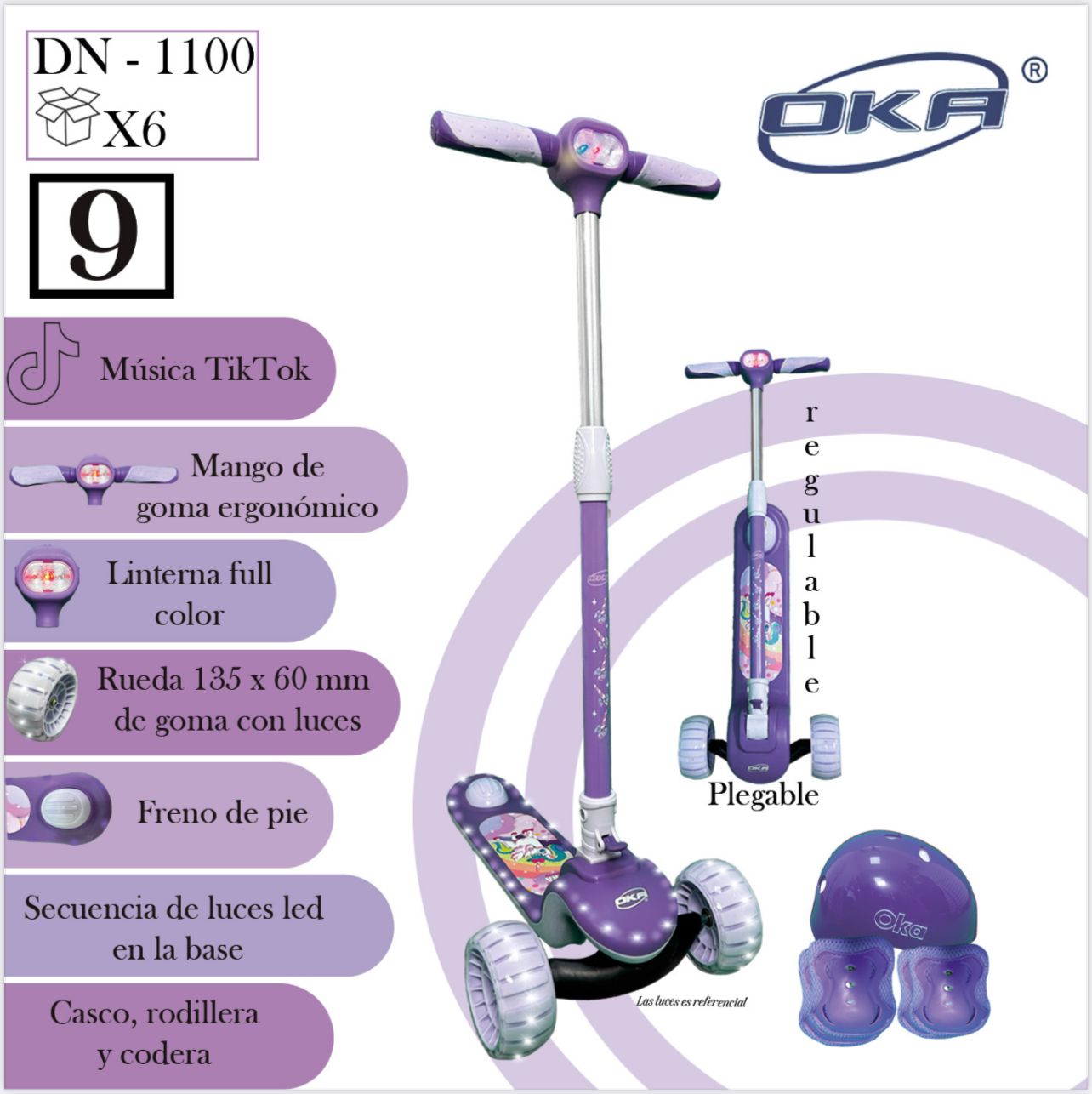 Scooter con luces con linterna musical y luces DN-1100