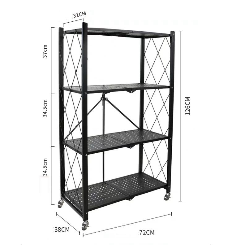 Estante mueble plegable de cuatro pisos con ruedas de almacenamiento metal