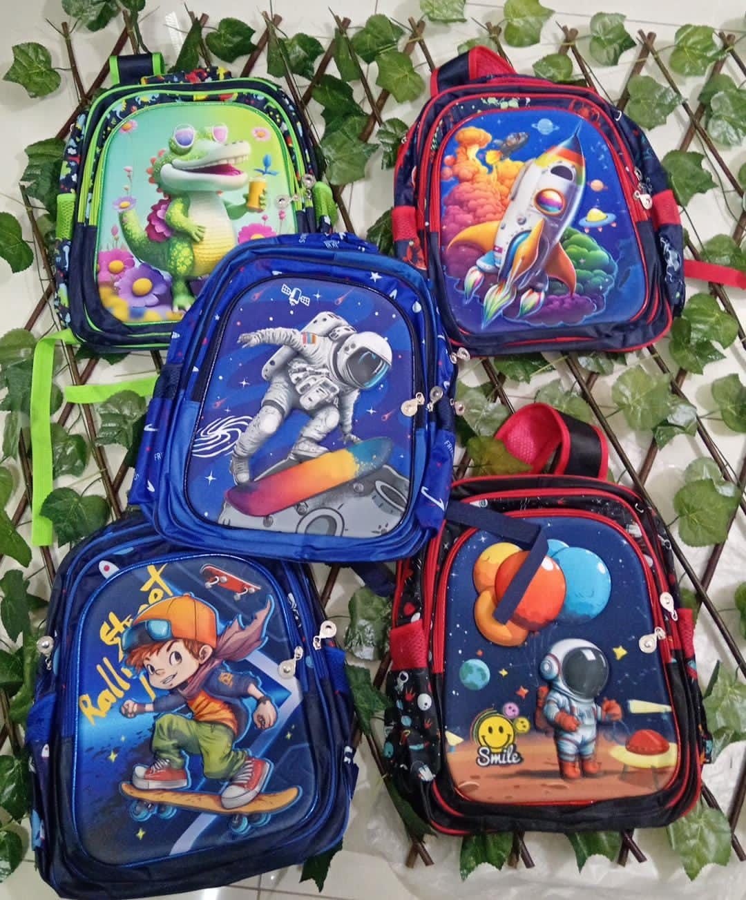 Mochila de niños 3 en 1 lonchera cartuchera kawai oficio varios diseños