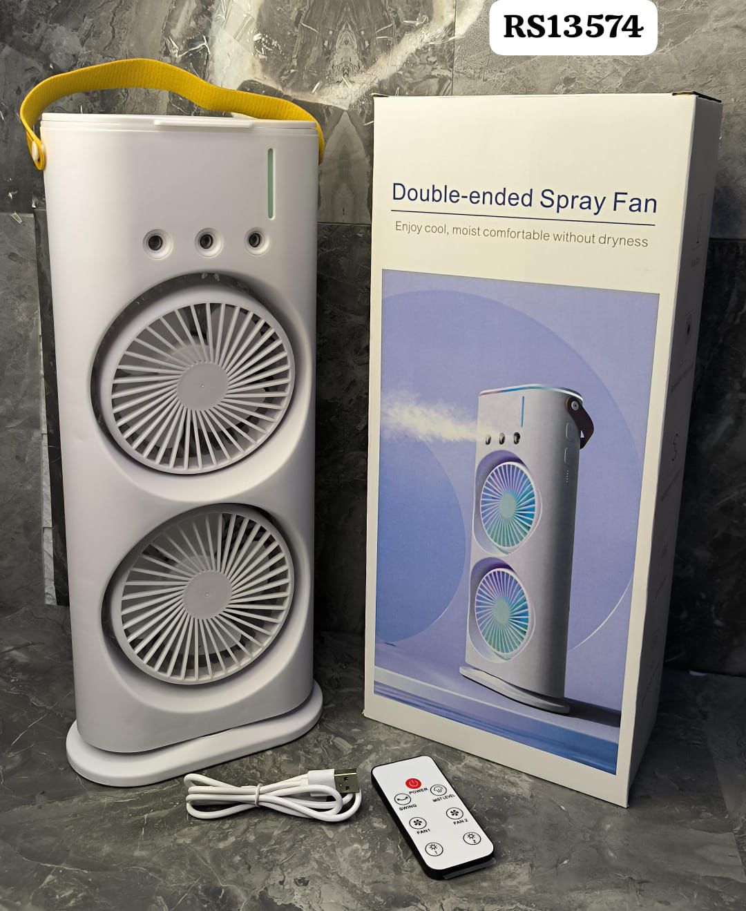 Ventilador doble de mesa con humificador y luz giratorio