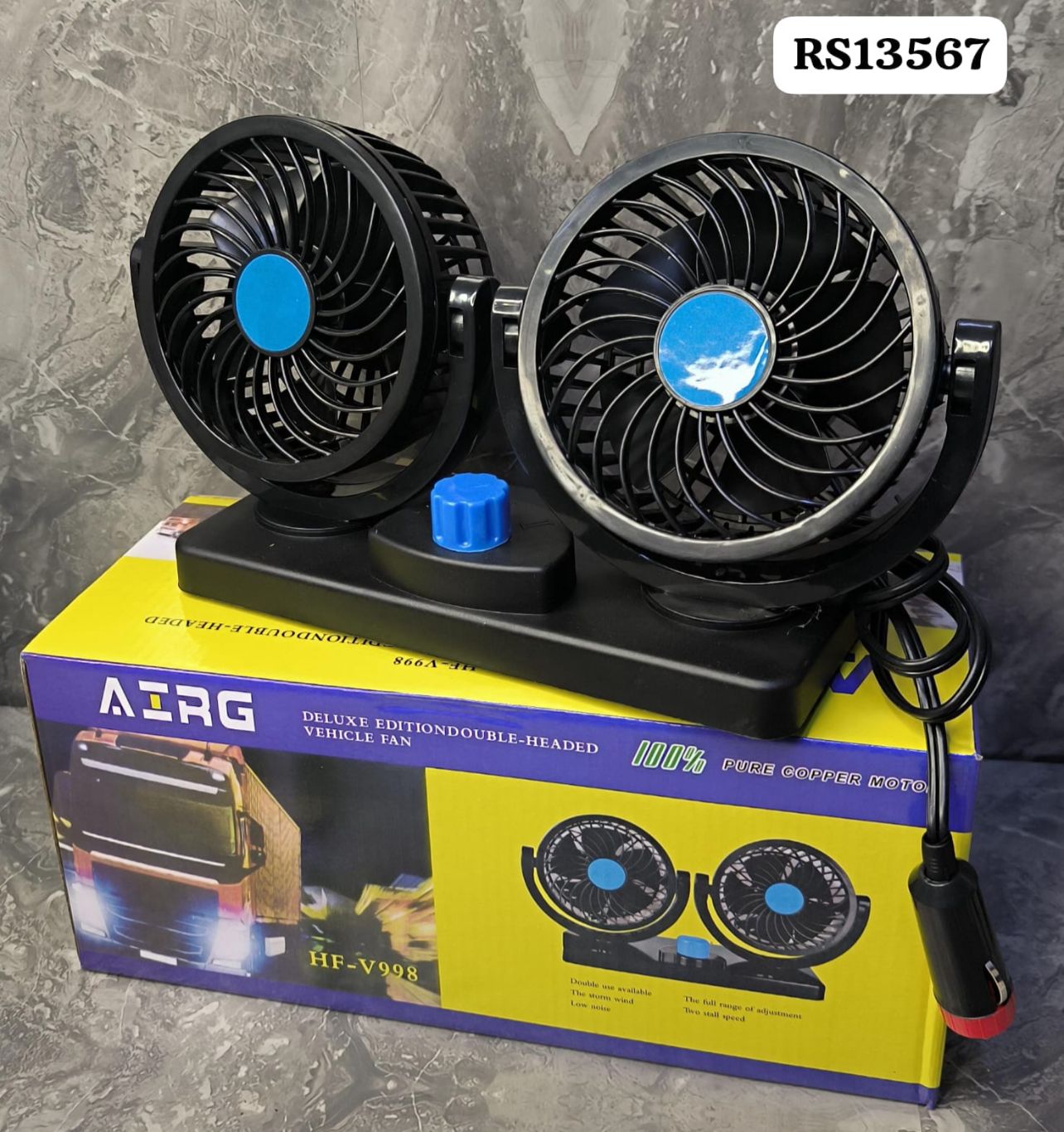 Ventilador doble para carro 360 grados con base giratoria 12v