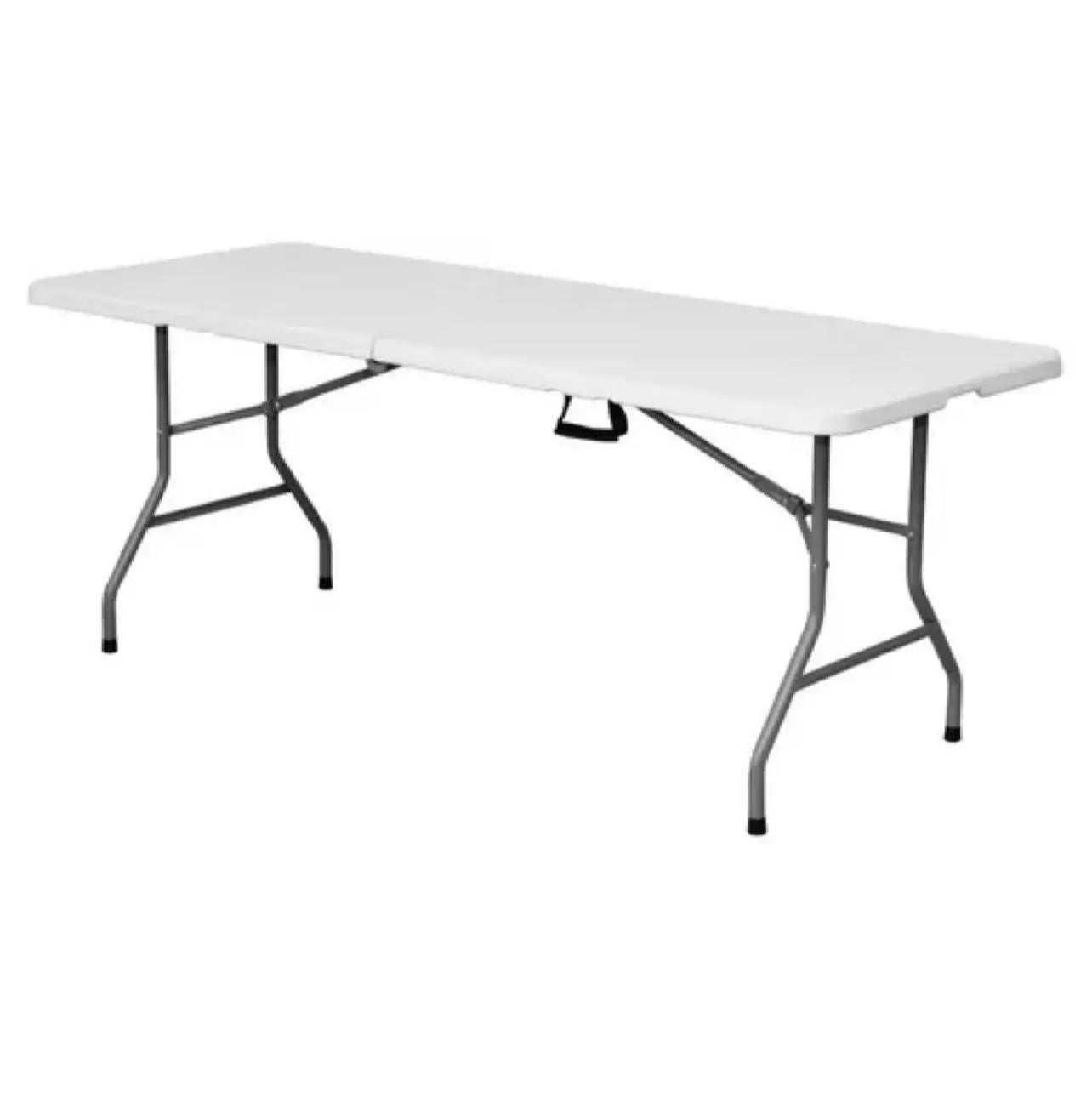 Mesa plegable tipo maleta 180cm x 74cm polietileno alta densidad blanca