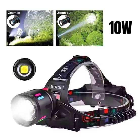 Linterna de cabeza alta potencia lampara frontal led alto brillo recargable con zoom