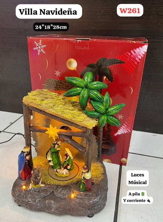 Villa navideña nacimiento de navidad con luces musical CLW261