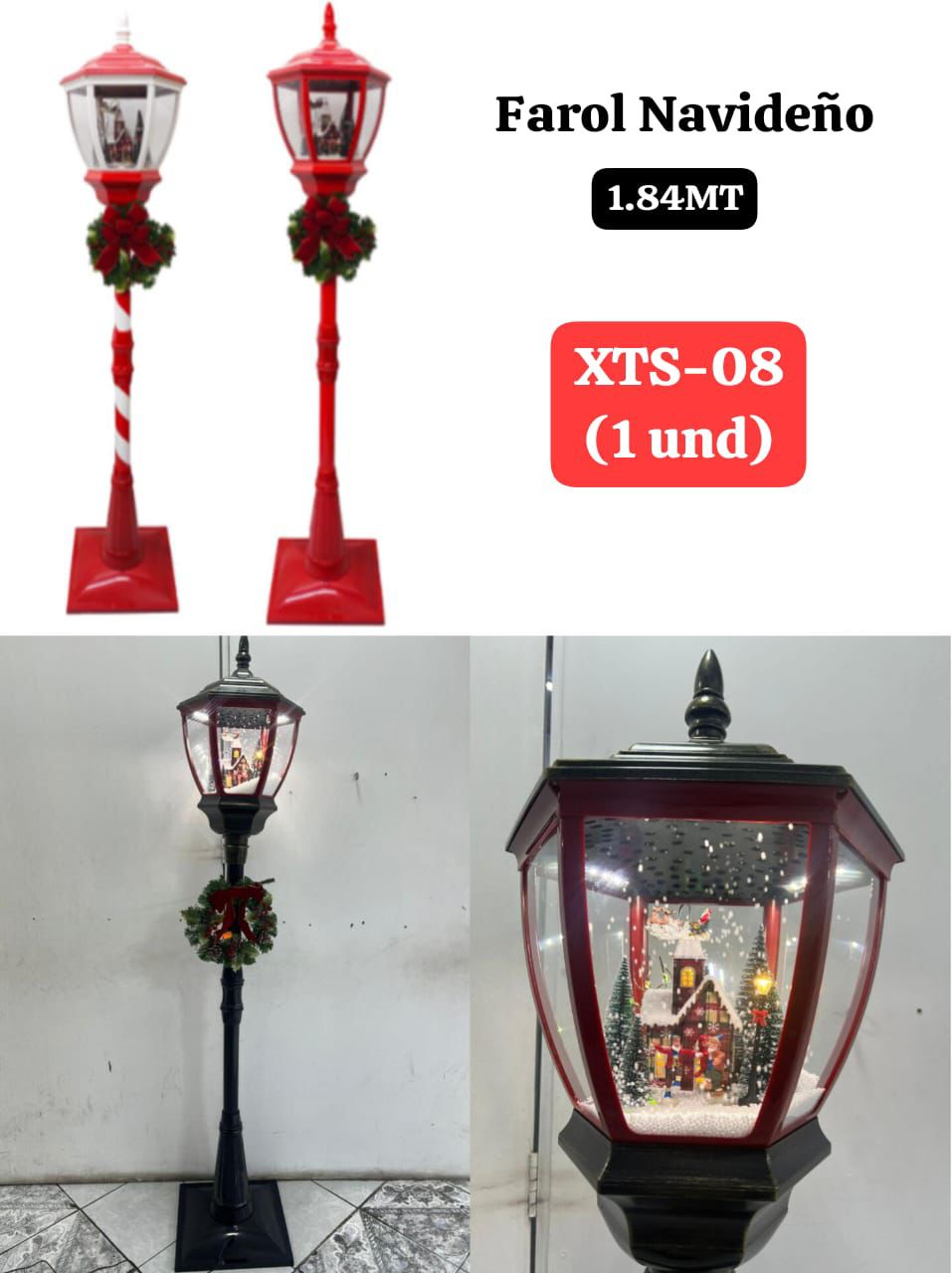 Farol navideño 184cm con luces y nieve artificial CLXTS-08