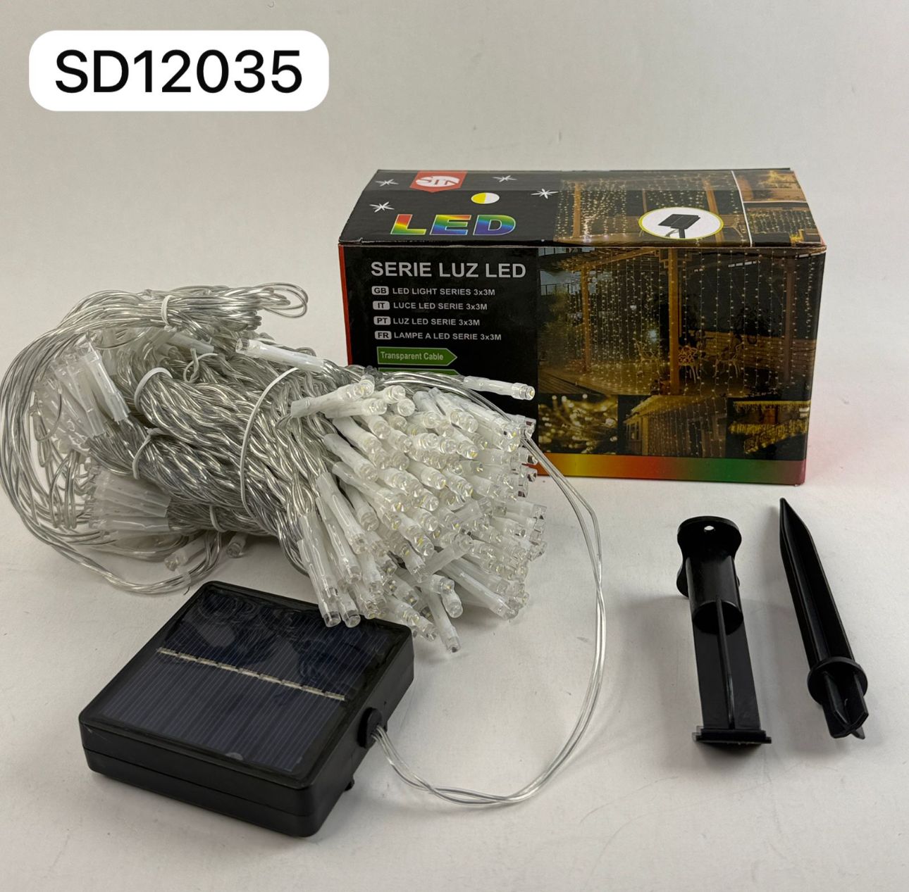 Luces led navidad cortina solar de 3mx3m con panel solar SNSD12035