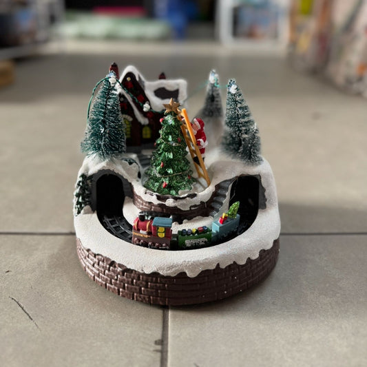 Villa navideña nacimiento de navidad con tren 20x20x16cm musical CLH521