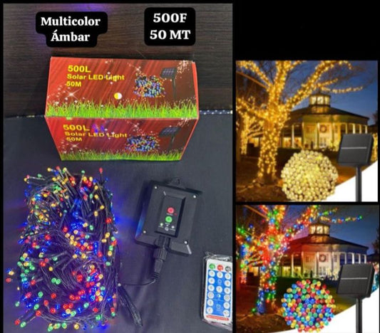 Luces lineales con panel solar y control 50 Metros 500F color DORADO o MULTICOLOR CLSD299