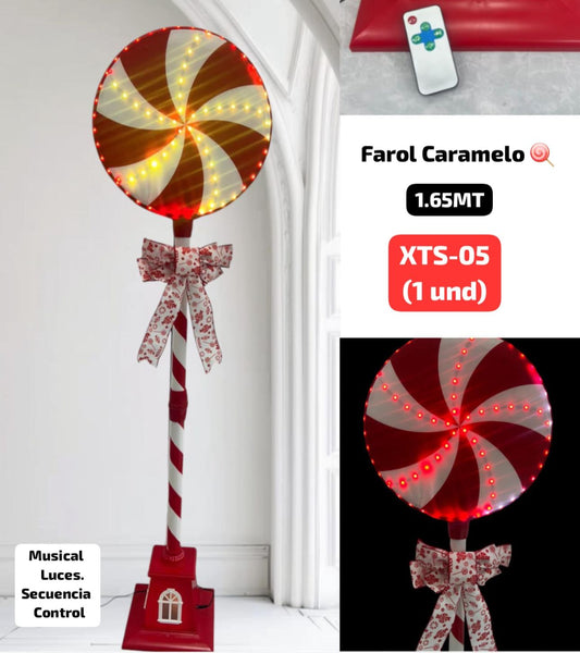 Faro navideño caramelo circular con luces y control 1.65m
