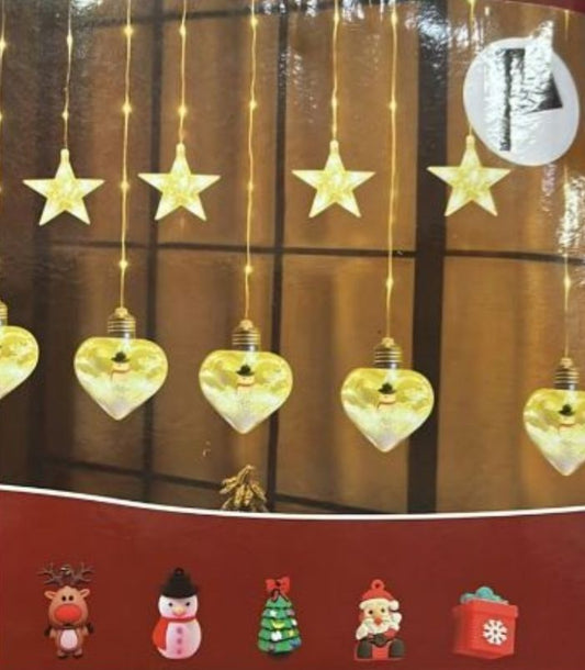 Luces para ventana 3 Metros estrella y corazones color dorado CLSD257