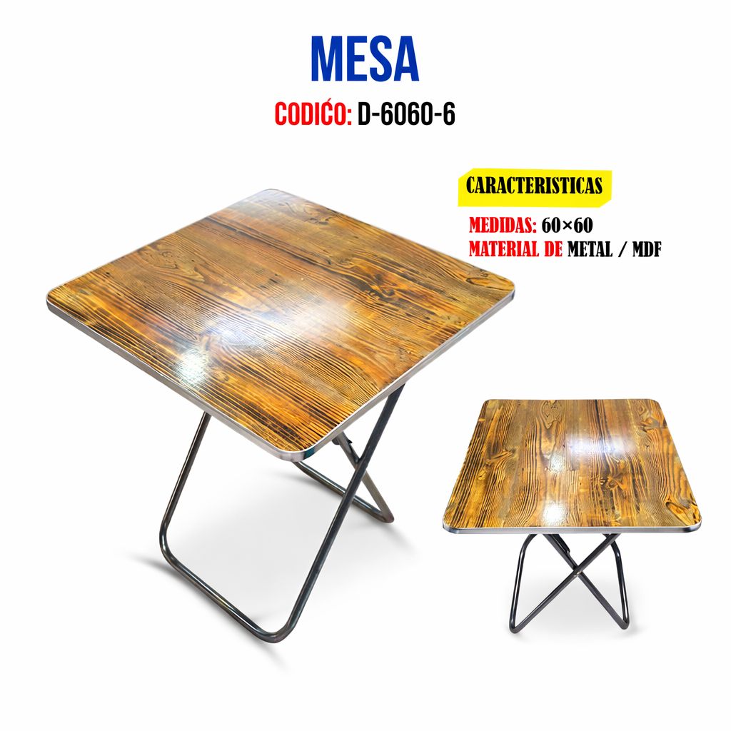 MESA PLEGABLE 60X60CM PORTABLE DE MADERA DD-6060-6