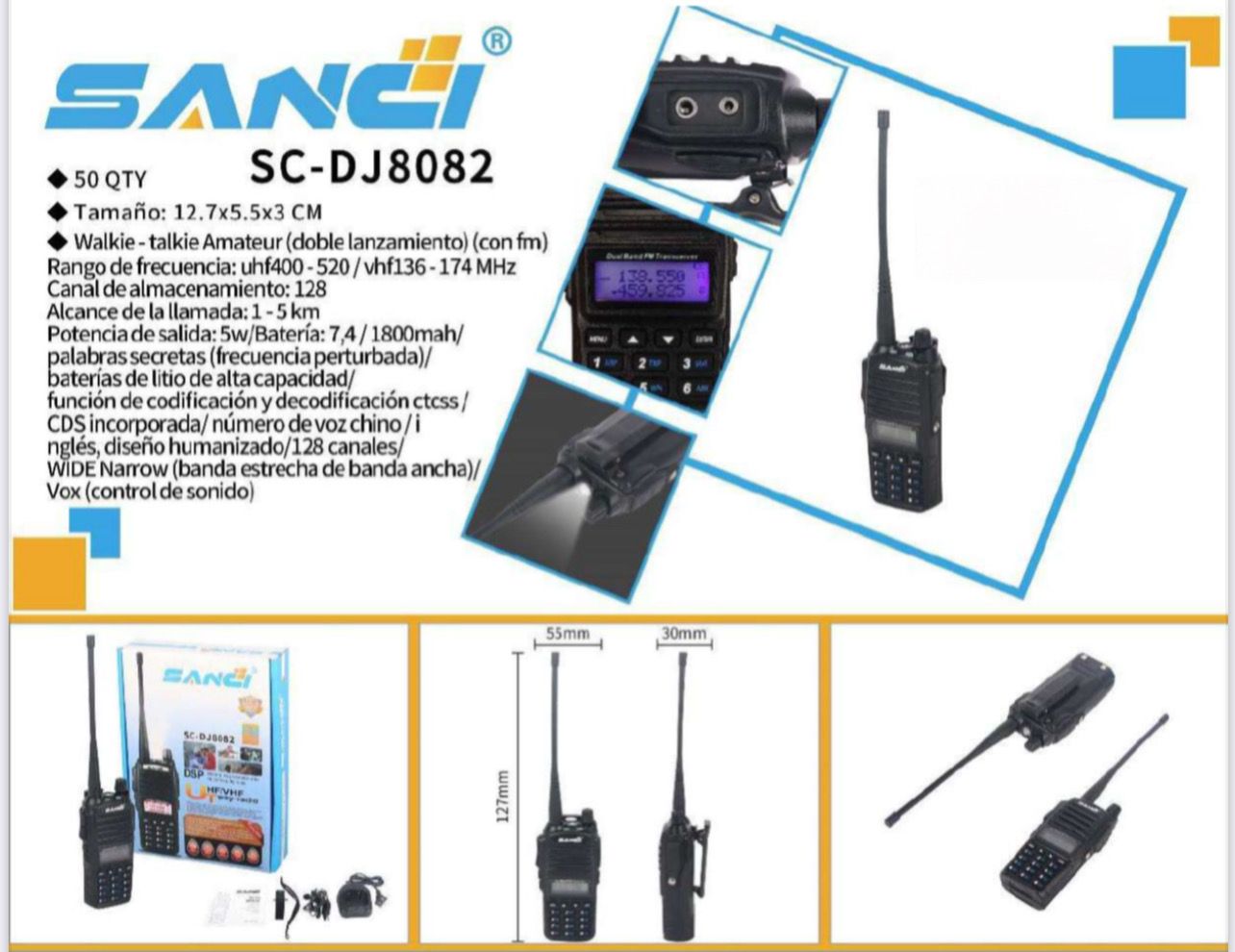 Radio de comunicación walkie talkie SANCI SC-DJ8082 (2 radios) alcance promedio 8km