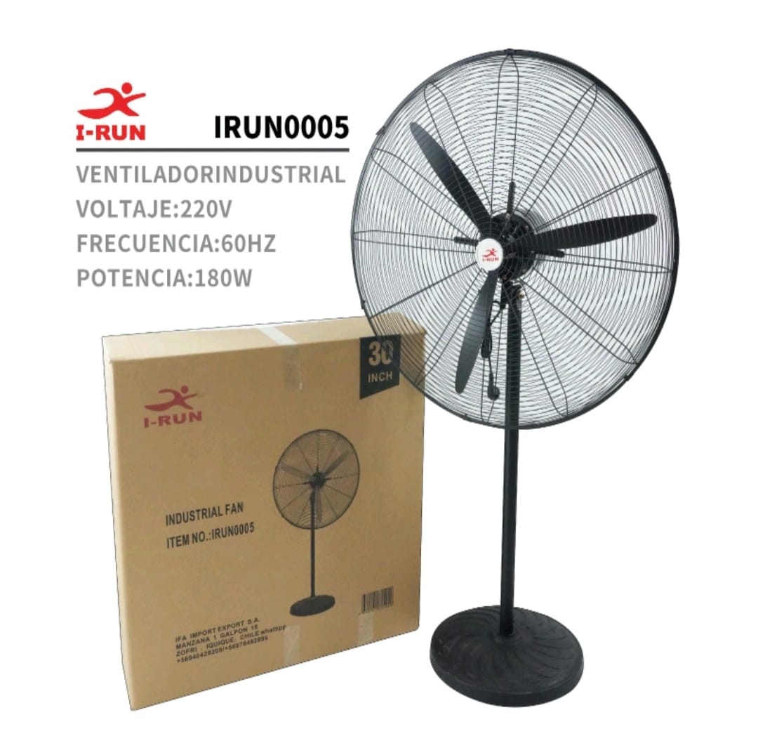 Ventilador industrial 30" metal Pedestal 3 hélices 180w oscilante Marca I-RUN