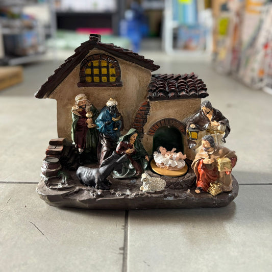 Villa navideña nacimiento de navidad con luces 29x14x24cm musical CLH530