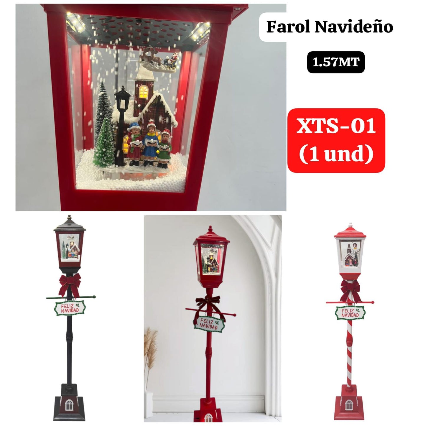 Farol navideño 157cm con luces y nieve artificial XTS-01/04