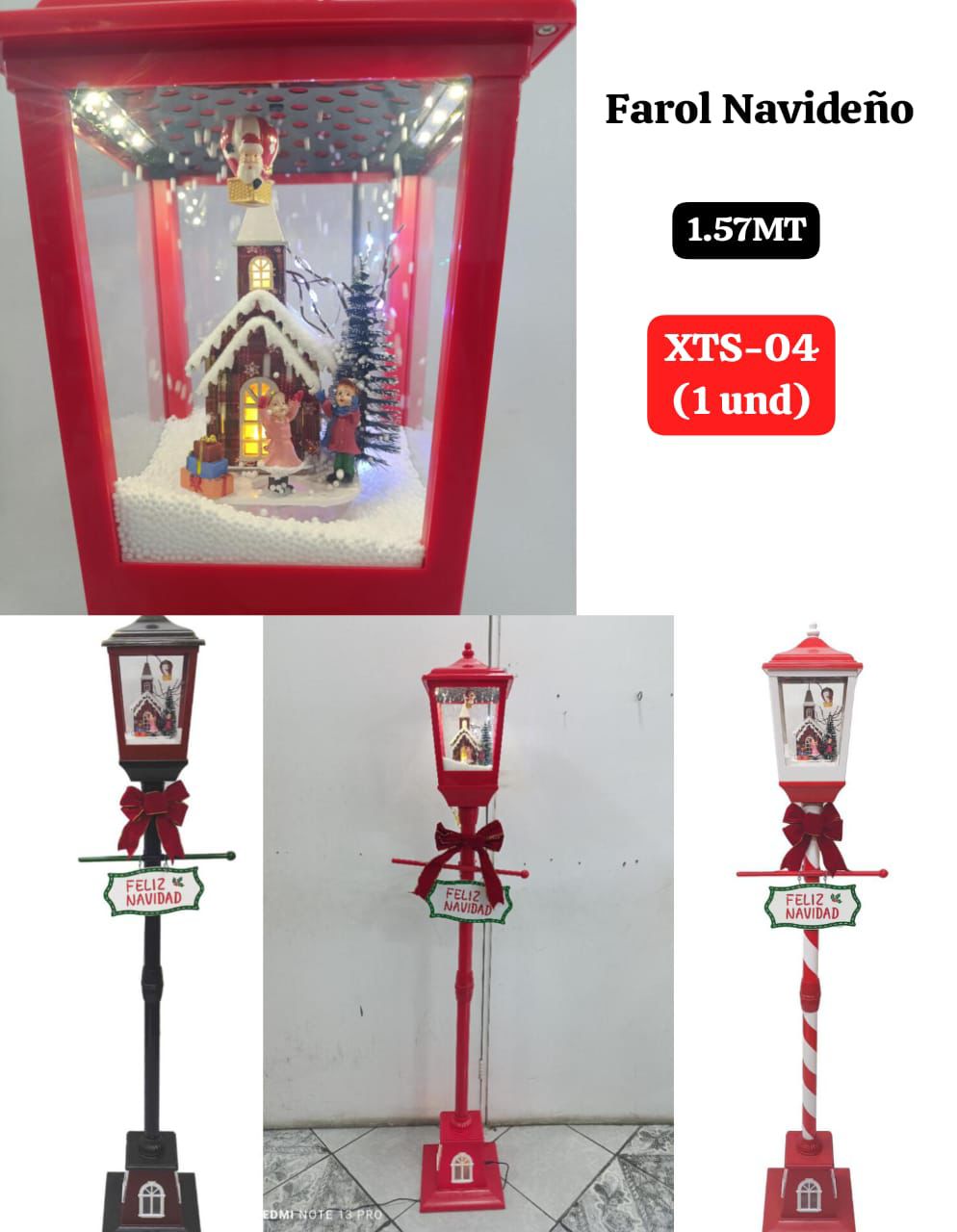 Farol navideño 157cm con luces y nieve artificial XTS-01/04