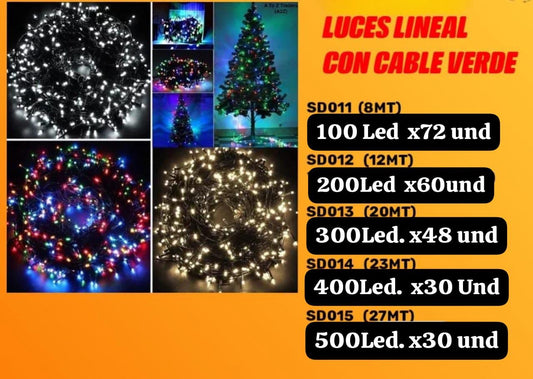 Luces lineales cable VERDE 300 LED 20 METROS COLOR DORADO o MULTICOLOR CLSD013