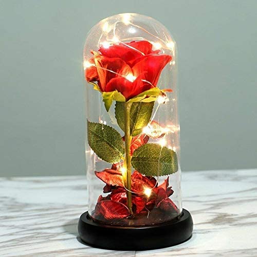 Rosa eterna cupula de cristal con luz LED 27cm