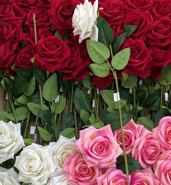 Rosa artificial tacto real con tallo 54cm