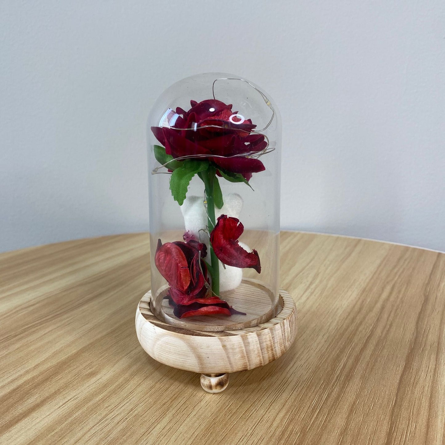 Rosa eterna en cúpula de cristal con luz LED 16cm