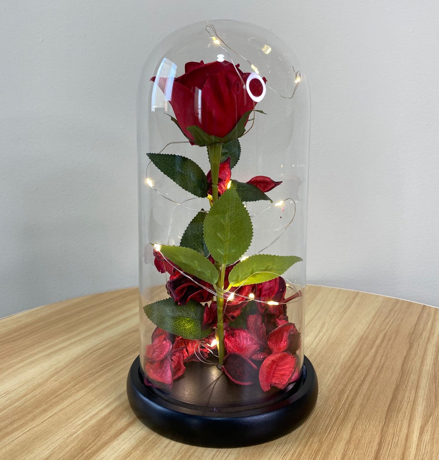 Rosa eterna cupula de cristal con luz LED 27cm