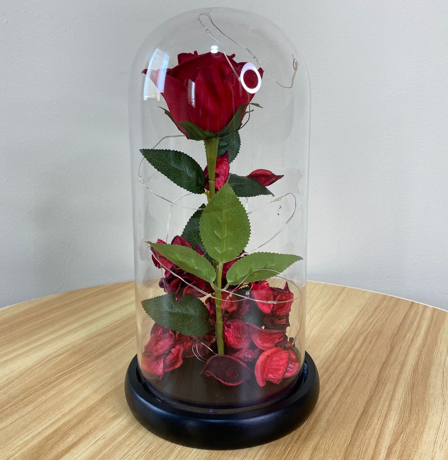 Rosa eterna cupula de cristal con luz LED 27cm