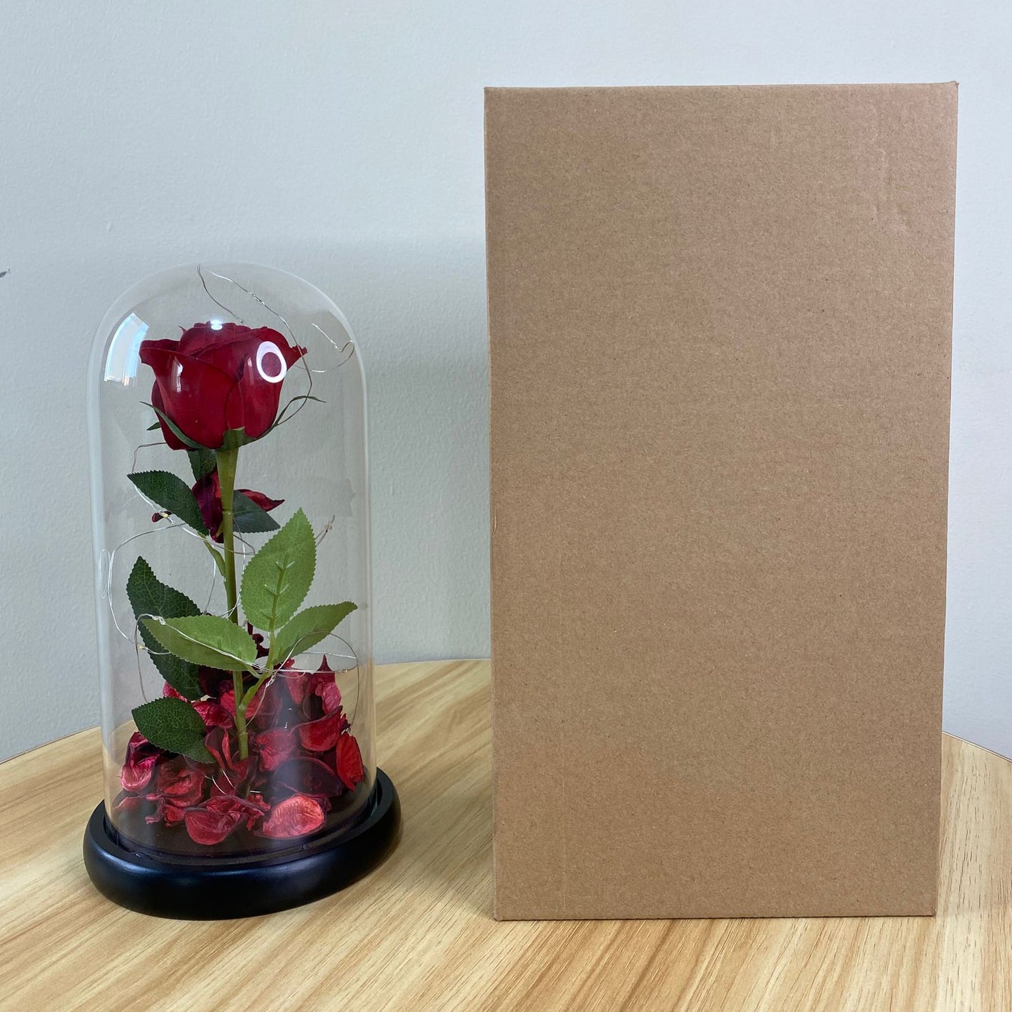 Rosa eterna cupula de cristal con luz LED 27cm