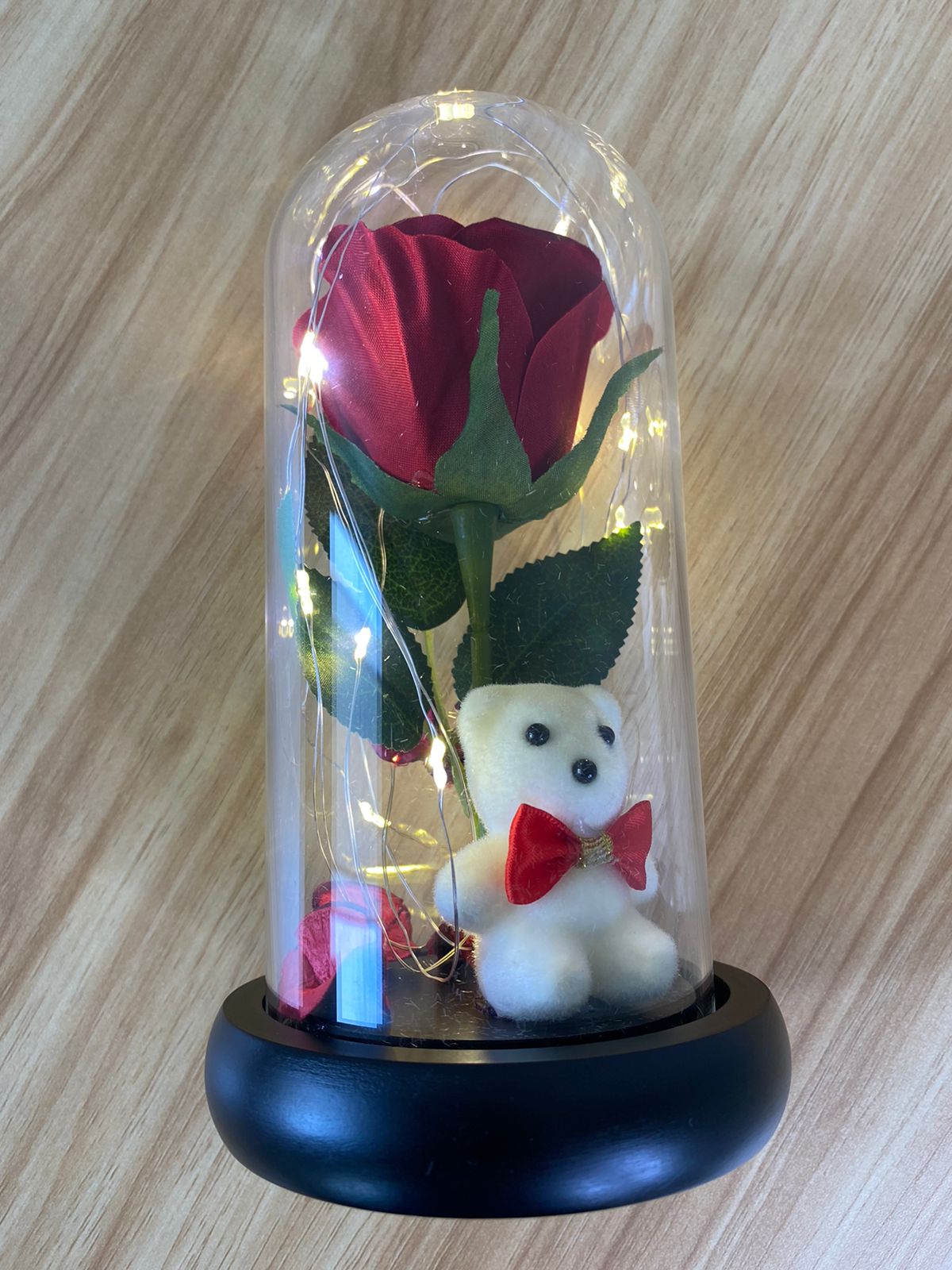 Rosa eterna cúpula de cristal con luz LED 19cm