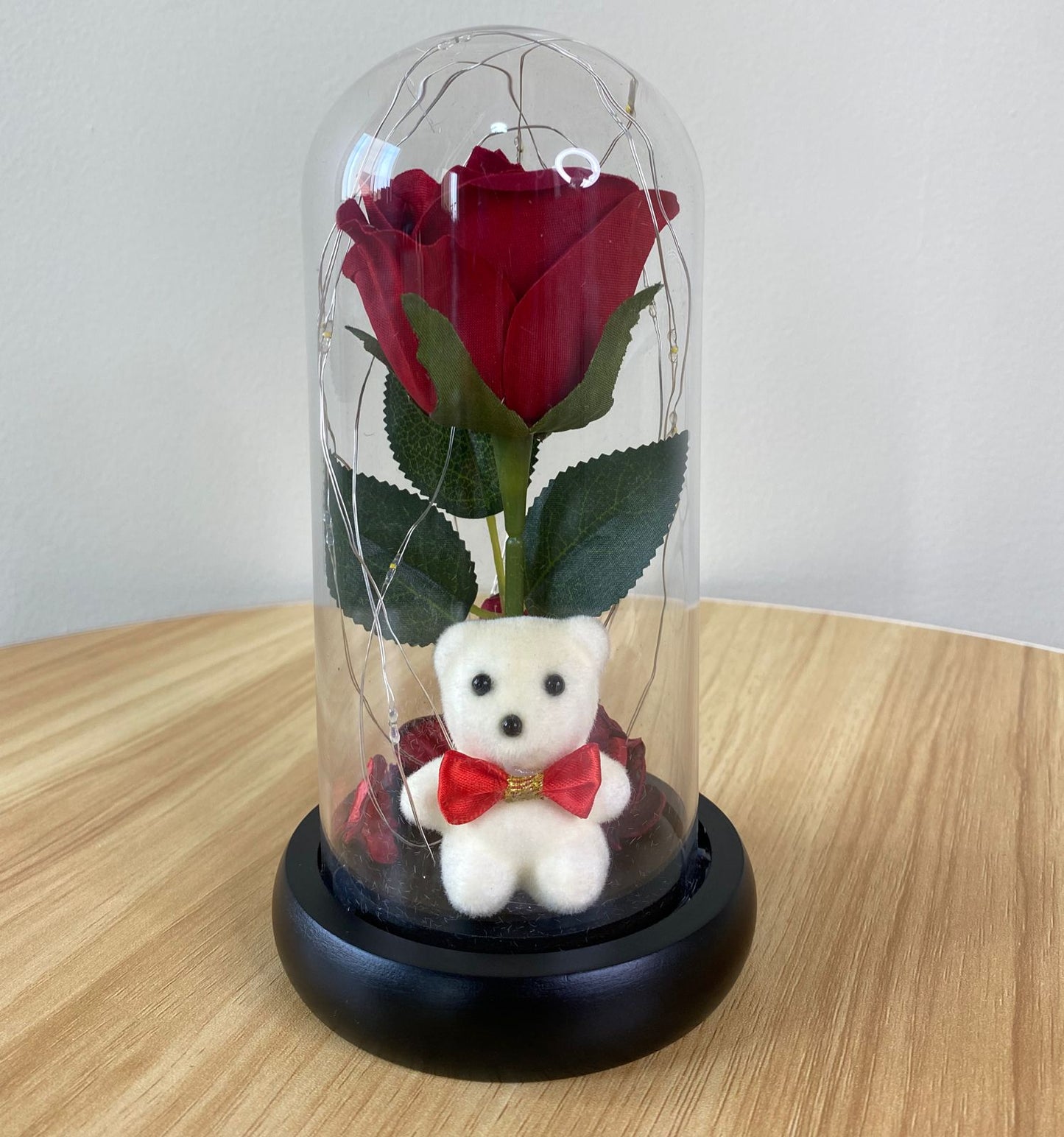 Rosa eterna cúpula de cristal con luz LED 19cm