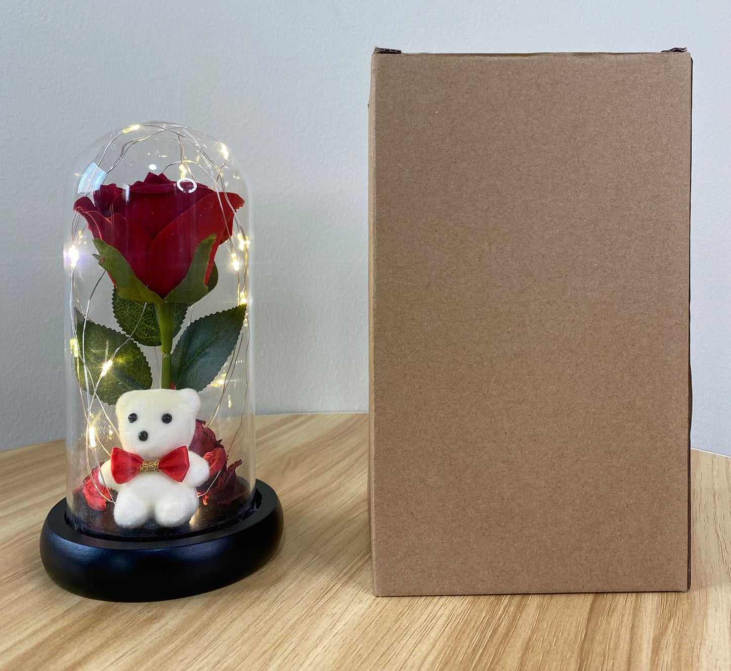 Rosa eterna cúpula de cristal con luz LED 19cm