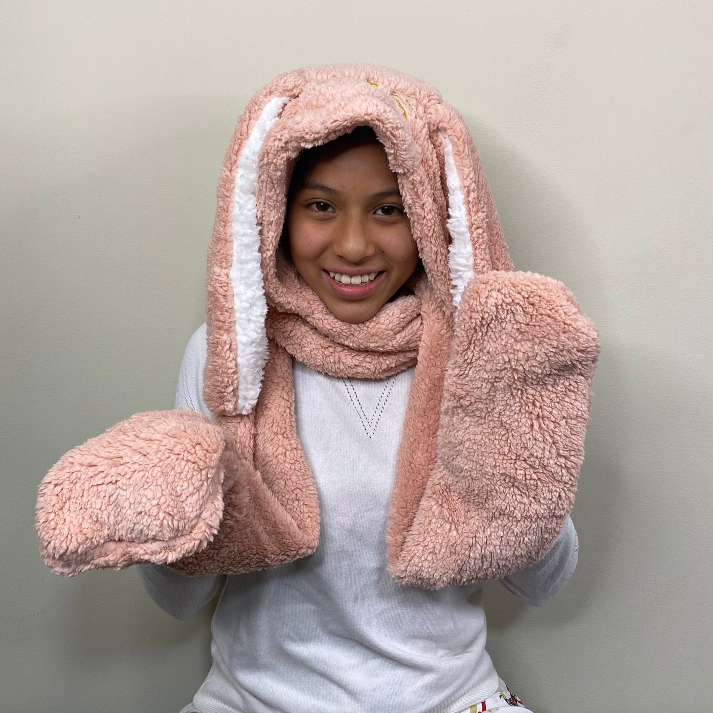 Gorro de invierno conejo bufanda guantes 3 en 1