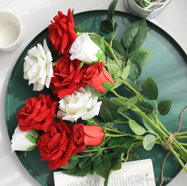 Rosa artificial tacto real con tallo 54cm