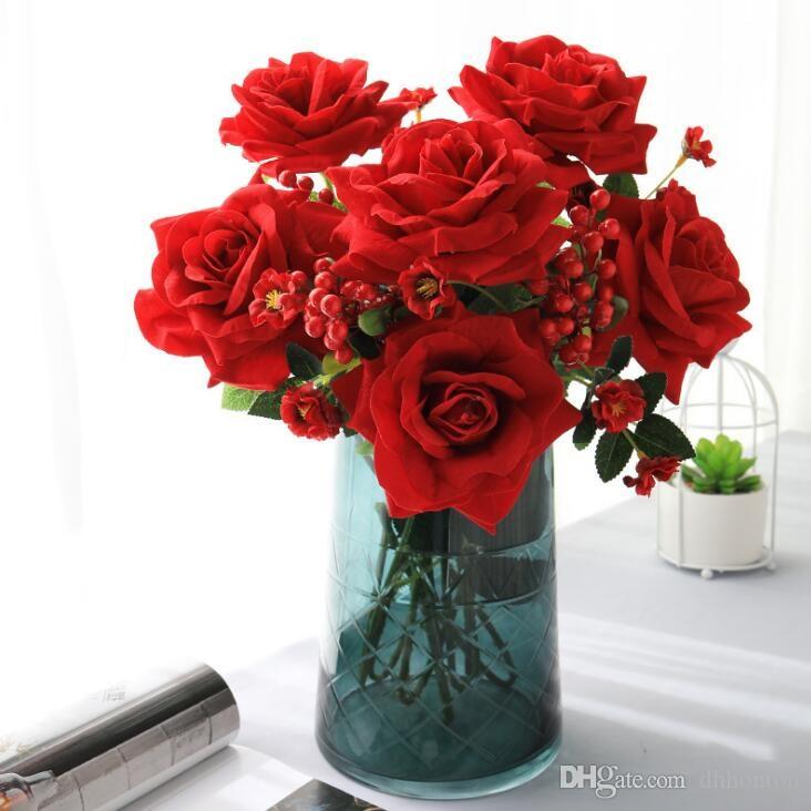 Rosa artificial tacto real con tallo 54cm