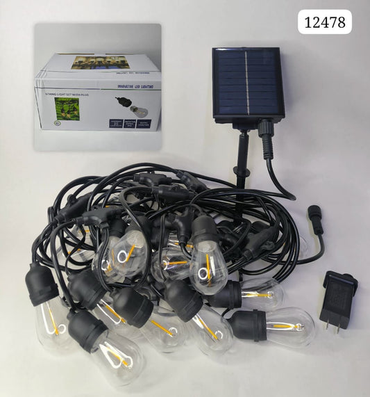 Guirnalda con panel solar y con enchufe 10 metros con 20 focos color dorado