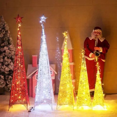 Árbol navidad navideño Tipo pirámide navideño con luces led metal 2.10m