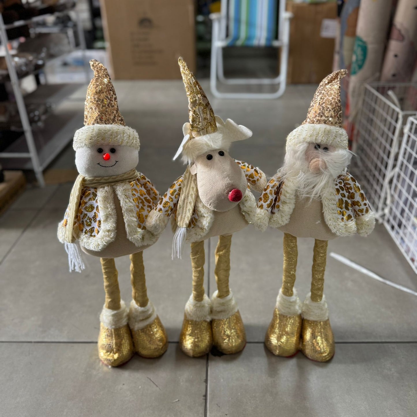 Muñeco de navidad patilarga 40-60cm hombre de nieve papa Noel y reno s/luces MRQR25-50
