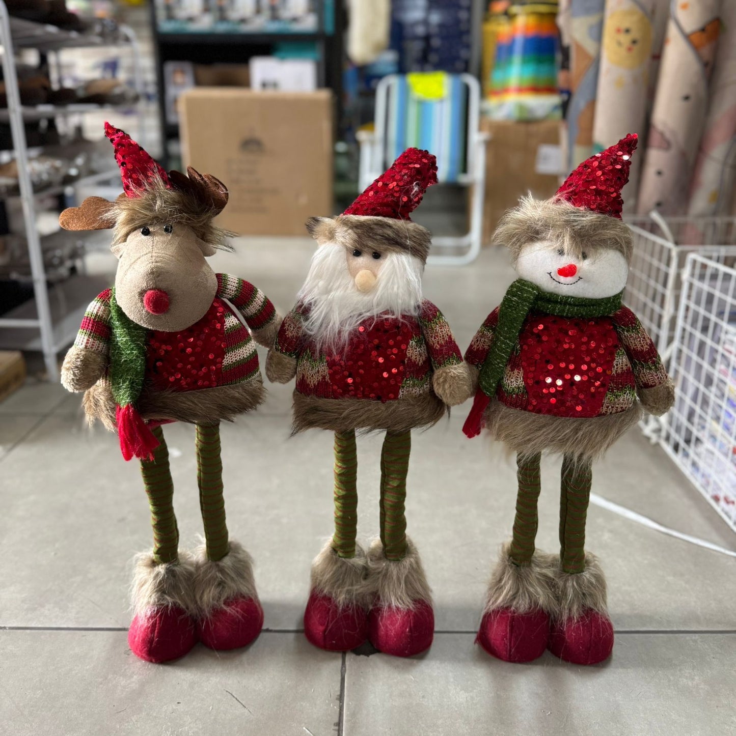 Muñeco de navidad patilarga 40-60cm hombre de nieve papa Noel y reno s/luces MRQR25-50