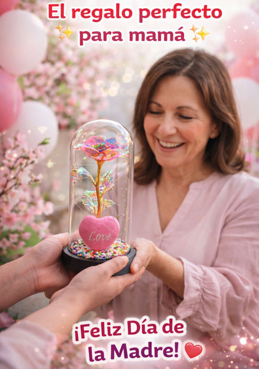 ROSA ENCAPSULADO 21x11CM CON LUCES DIA DE MAMA