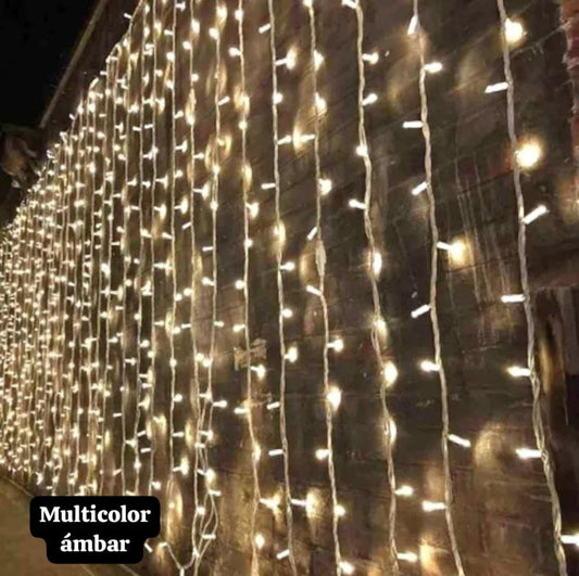 Luces para fachada tipo cortina 5M VERTICAL 3M HORIZONTAL color dorado 15 Tiras