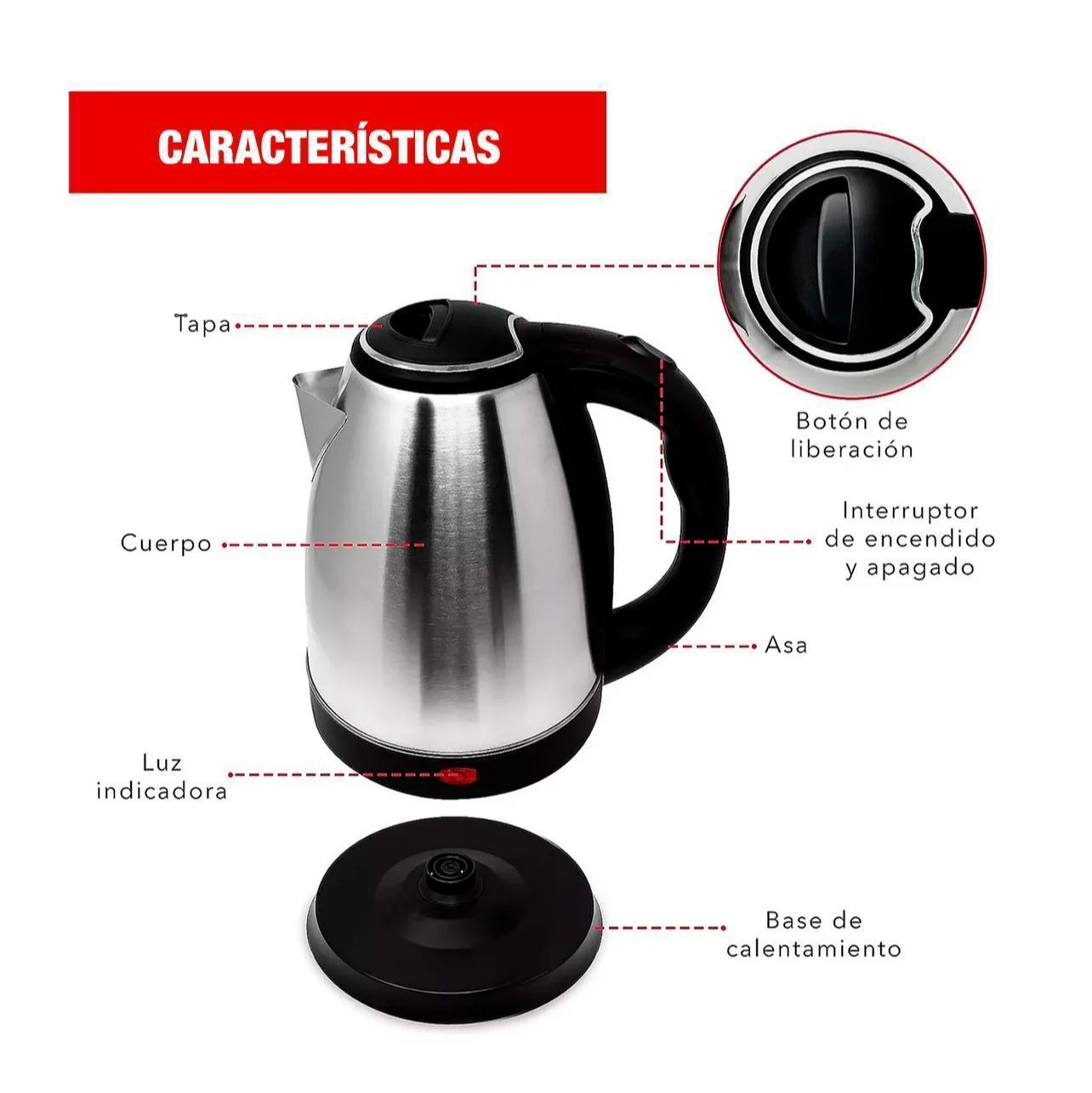 HERVIDOR ELÉCTRICO 2 LITROS DD-DOU-88 MATERIAL METAL