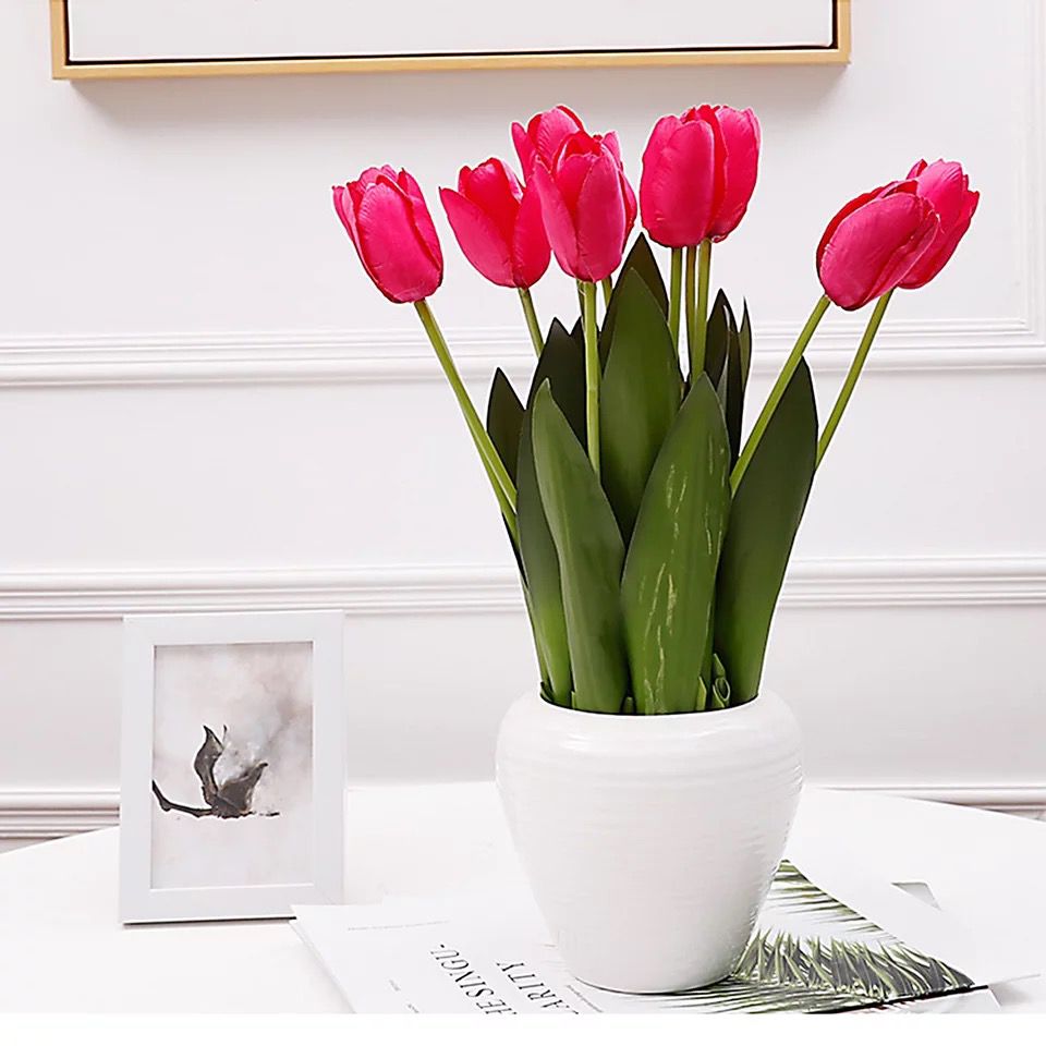 Tulipanes artificiales tacto real con base decoración 38cm