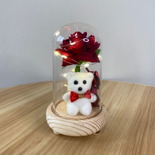 Rosa eterna en cúpula de cristal con luz LED 16cm