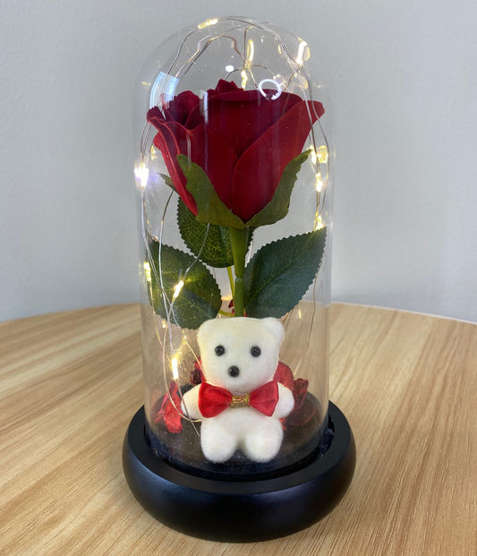 Rosa eterna cúpula de cristal con luz LED 19cm