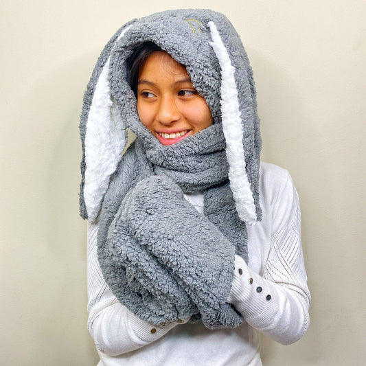 Gorro de invierno conejo bufanda guantes 3 en 1