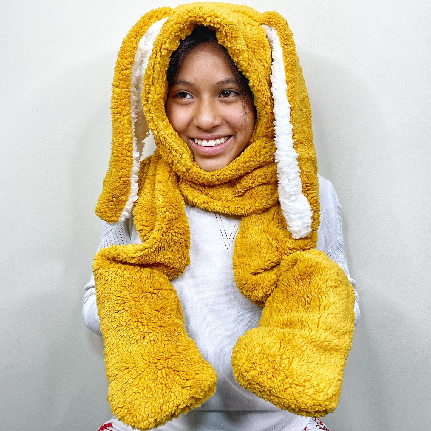 Gorro de invierno conejo bufanda guantes 3 en 1