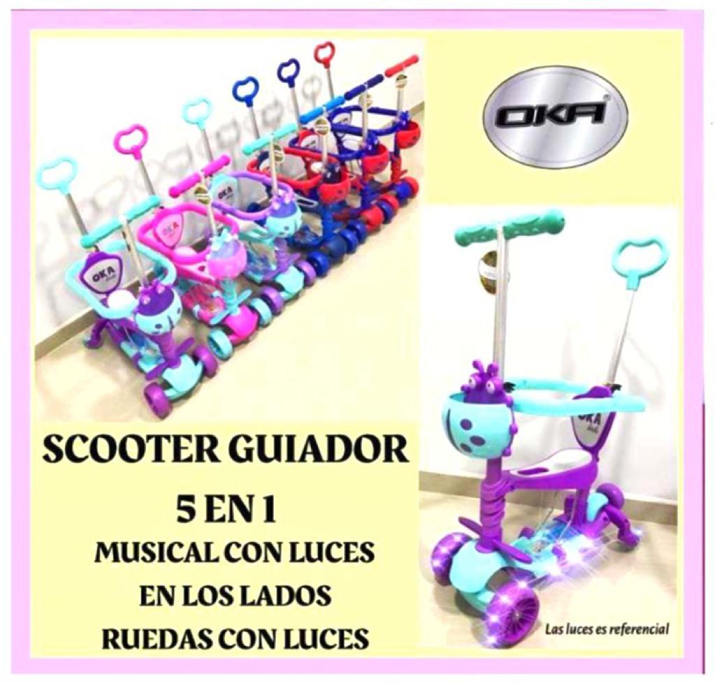 Scooter cinco en uno con guiador musical y luces