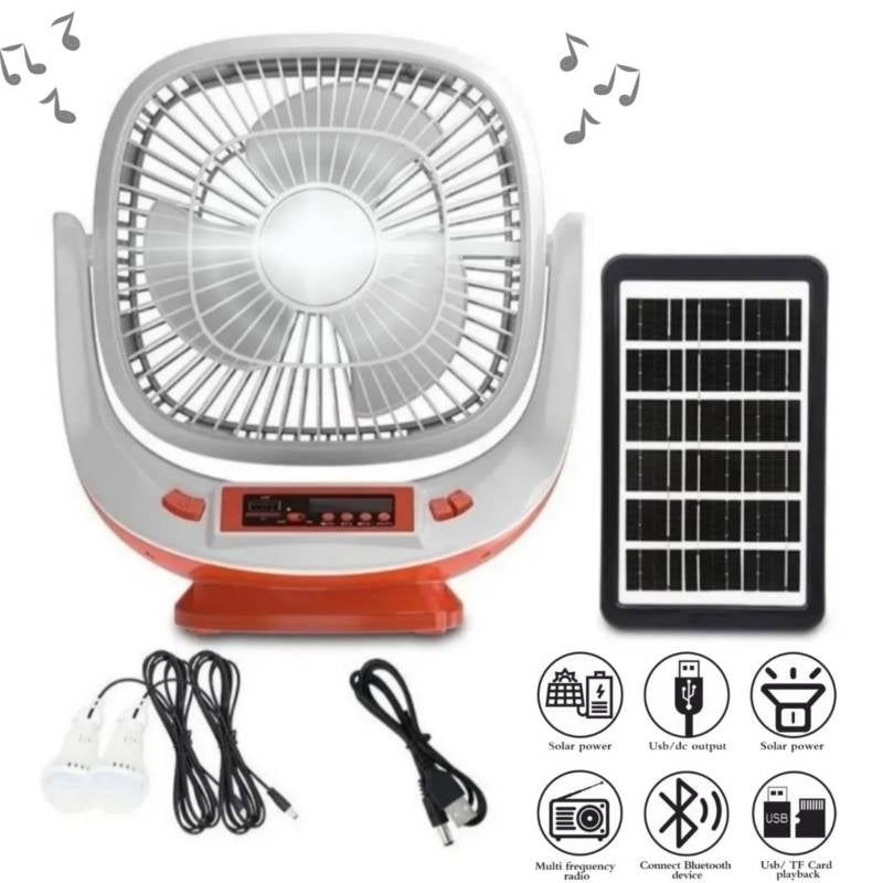 Ventilador de escritorio con radio bluetooth recargable con panel solar